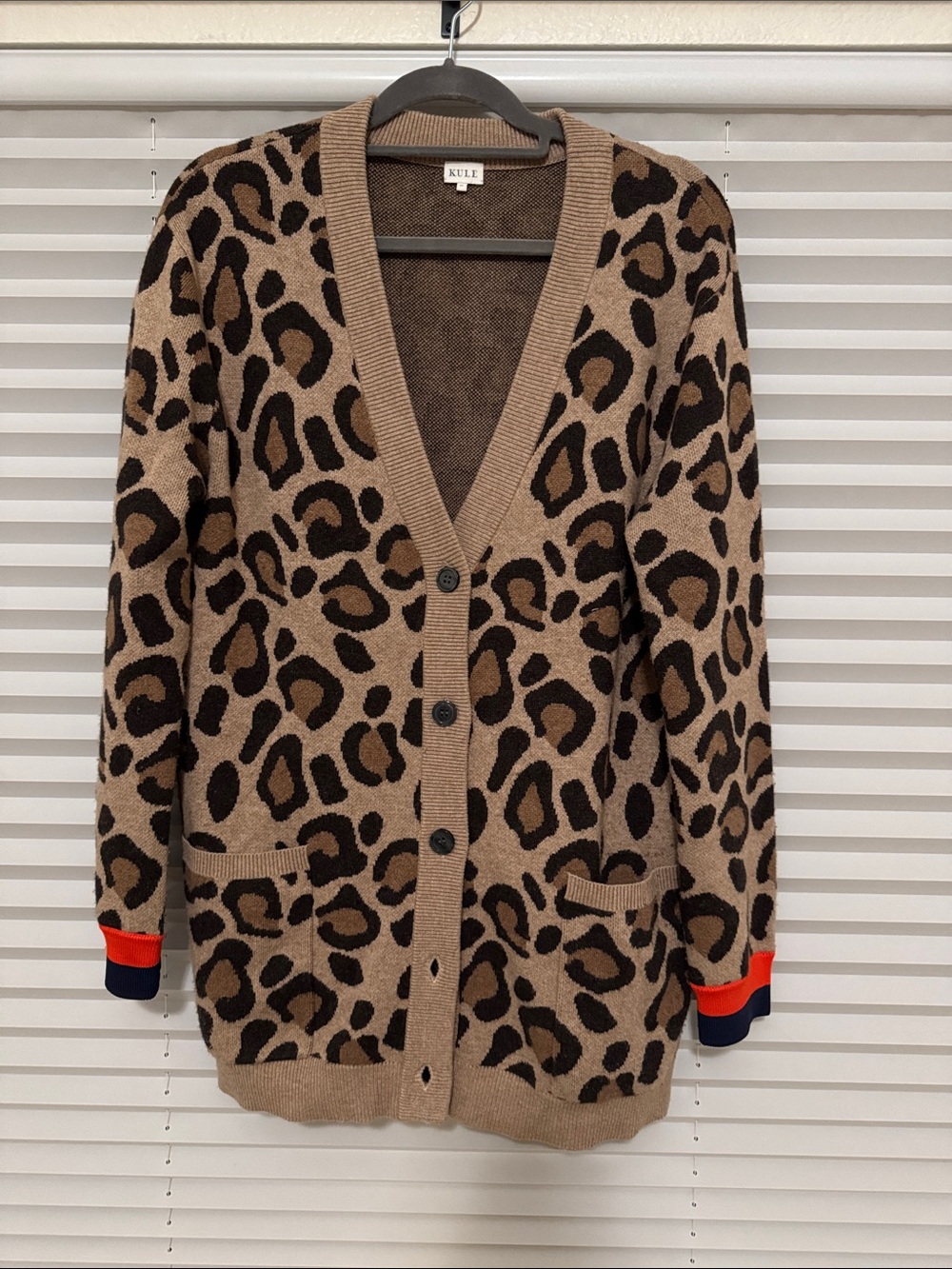 Kule Leopard Print Button-Front Cardigan in Brown